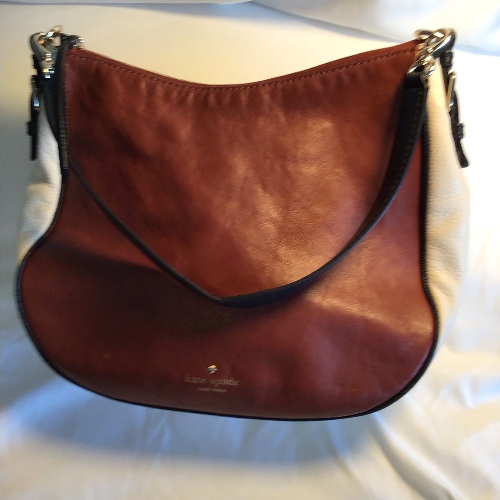 Kate Spade Port, Black, and Ivory Leather Handbag with 2 straps